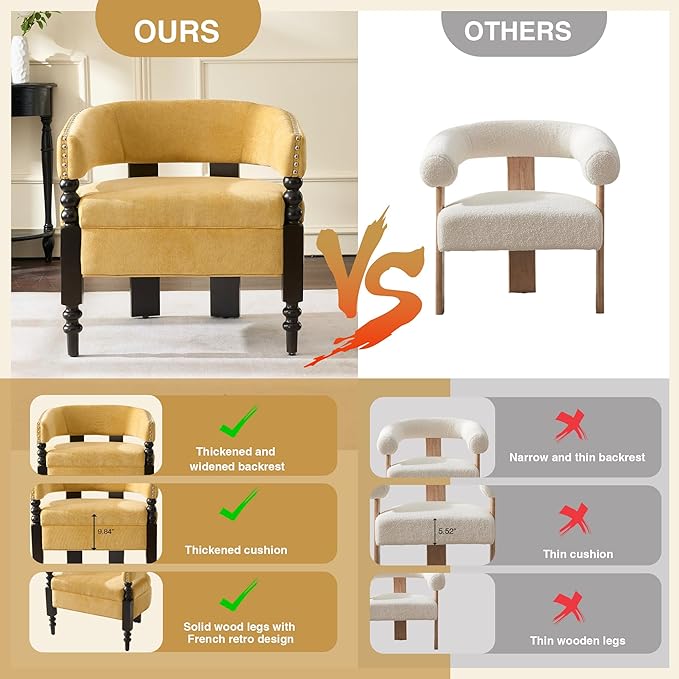 LOULENS Barrel Accent Chairs Set of 2, Vintage Chenille Upholstered Lounge Chair with Solid Wood Legs, Comfy Leisure Side Armchair for Living Room, Bedroom, Reading Nook, Corner, Yellow