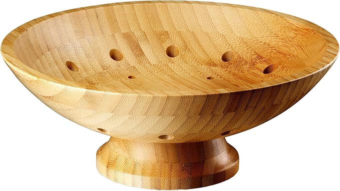Bambüsi Wooden Fruit Bowl - Large Decorative Pedestal Bowl for Kitchen Counter, Dining Table, and Home Decor - Modern Serving Bowl for Fruits, Salads, Keys, Centerpiece, Entryway