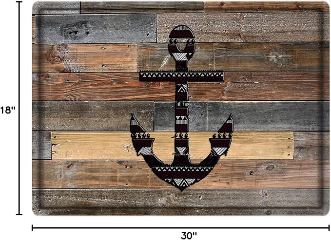 Bath Rugs Sponge Foam Absorbent Soft for Bathroom and Kitchen (30 x18 inches),Flannel Mat Non Slip Bright 3D Print for Bedside and Living Room(Old Wooden Plank Anchor)
