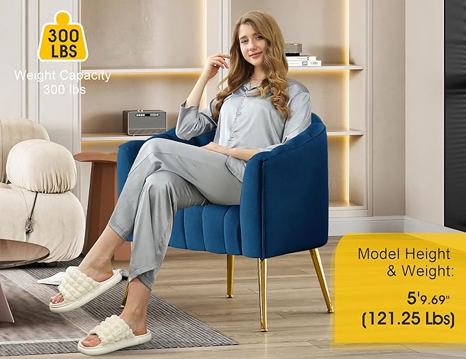 Oversized Pumpkin Couch Accent Chair, Modern Comfy Velvet Upholstered Barrel Chairs, Luxury Single Sofa Armchair for Living Room, Waiting Room, Office and Vanity, (Navy)