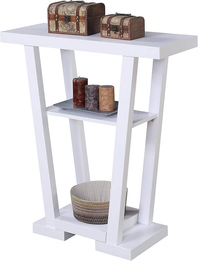 Convenience Concepts Newport V Console Modern Sofa Storage Shelves, Narrow Entryway Hall Living Room, Display Accent Table, 31.5", White