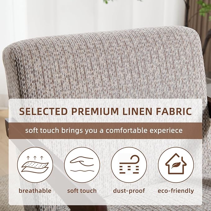 INZOY Mid Century Modern Accent Chair with Wood Frame, Upholstered Reading Armchair with Soft Linen Fabric, Accent Chair for Living Room Bedroom Apartment, Easy Assembly, Grey