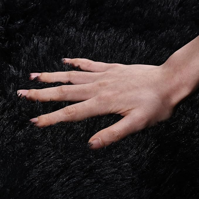 Small Black Area Rug, 2x3 Rug for Bedroom Shaggy Throw Rugs for Dorm Rug, Soft Shag Carpet for Kids Room, Plush Comfy Fluffy Bedside Rug for Home Decor Aesthetic