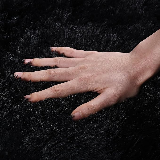 Black Runner Rug for Bedroom Hallways, 2x6 Fluffy Throw Area Rugs Non Slip for Bedside Dorm, Long Soft Shag Carpet for Nursery Living Room