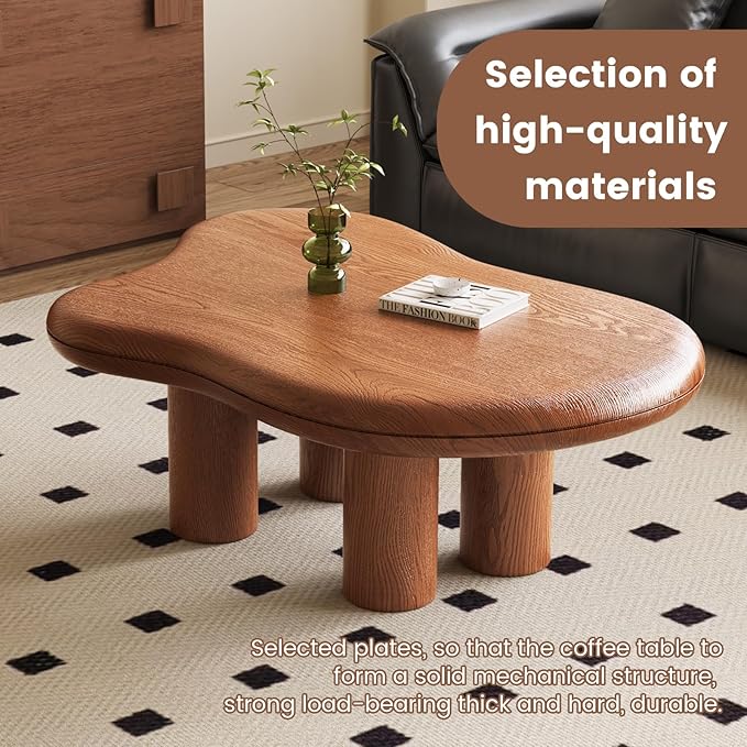Guyii 35.82" Mid Century Coffee Table Brown Irregular Sofa Side Table with 4 Legs Cloud Coffee Table Modern End Table for Living Room Office Apartment
