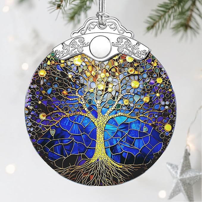 Tree of Life Stained Glass Ornament - Christmas Decorations for Tree | Christmas Ornaments | Holiday Ornament – Holiday Party Gifts | Gift Ideas | Xmas Gift