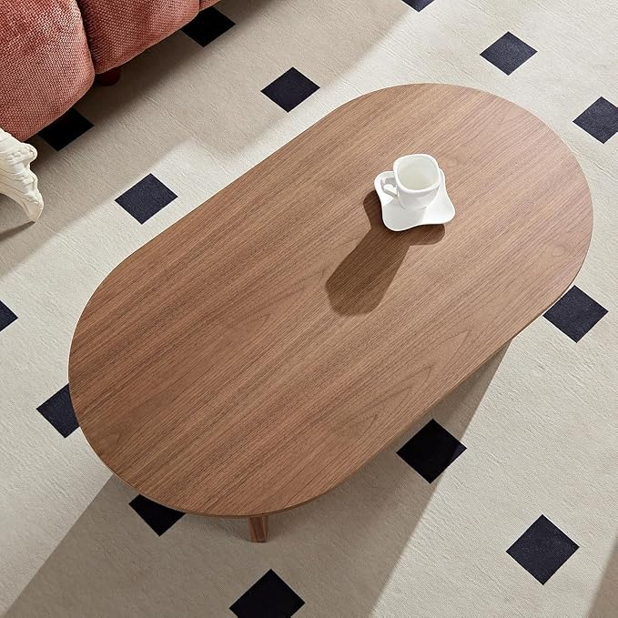 39.37'' Oval Coffee Table for Living Room, MDF Coffee Table Center Table for Bedroom, Modern Coffee Table End Table Side Table Accent Tea Table with Sturdy Pedestal for Apartment Office, Walnut