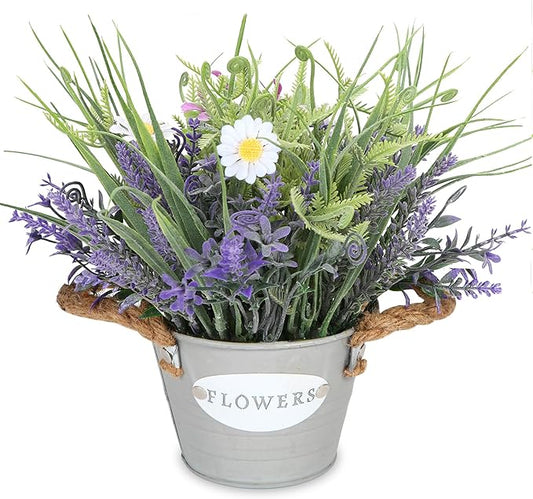Fake Plants Purple Lavender Flowers in Pot 10" Tall Faux Artificial Potted Plant Greenery for Home Living Room Patio Coffee Table Farmhouse Aesthetic Bedroom Bathroom Decor