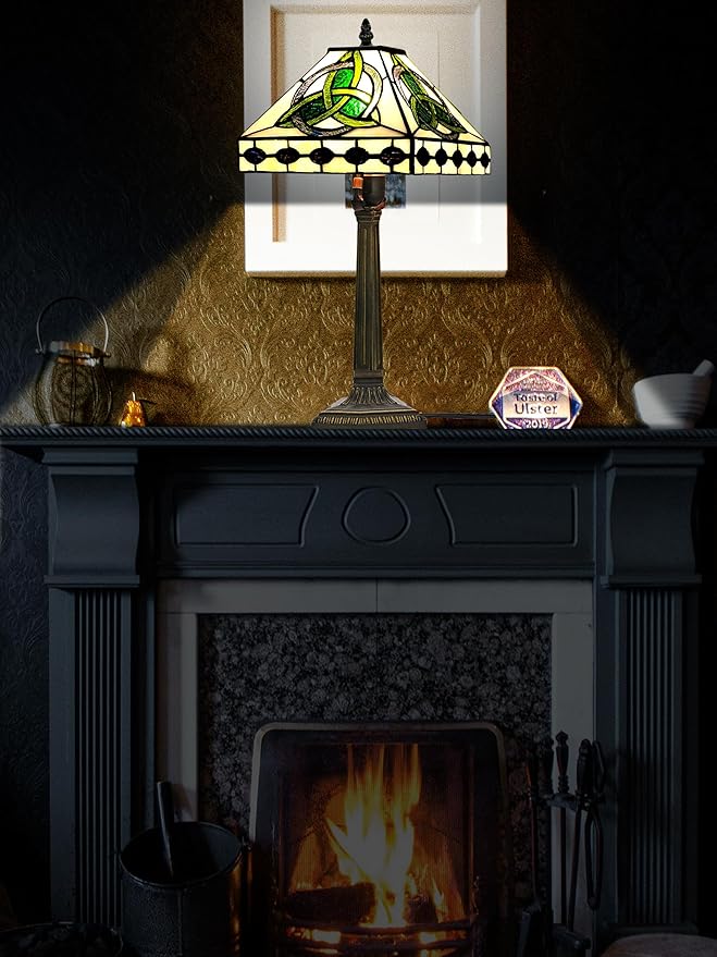 KY&BOSAM Irish Tiffany Table Lamps Round Celtic 17500 Lumens Tiffany Style Lamp Light Stained Glass Desk Lamp Shade E26 Bulb Holder Metal Base Memory Bedroom Living Room Office St Patrick's Day Decor