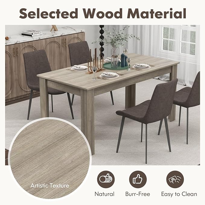 GOFLAME Dining Table for 4-6 People, 63” Modern Kitchen Table with L-Shaped Legs, 330 lbs Weight Capacity, Large Wooden Rectangular Dinner Table for Dining Room, Living Room, Oak