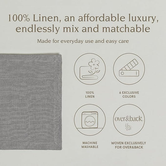 Over&Back Set of 4 Washed 100%-Linen Woven Placemats - Colorful Dining Table Mat - Machine Washable - Kitchen and Home Decor - Grey