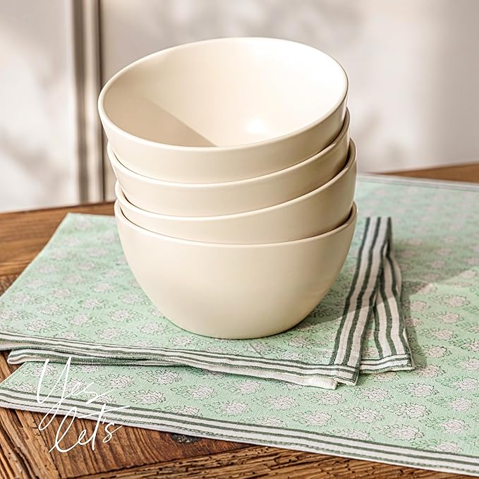 Over&Back Set of 4 Hand-Blocked Placemats - Colorful Dining Table Mat - Each Placemat is Unique - 100% Cotton - Machine Washable - Kitchen and Home Decor - Green Leaf