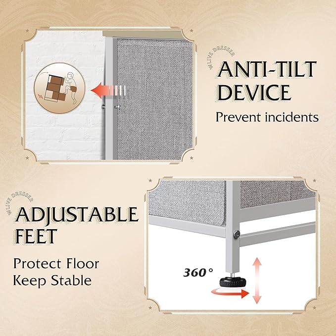 Tall Console Table with 16 Fabric Drawers, Entryway Table with Storage, Large Storage Organizer with Wood Top, Steel Frame for Living Room, Hallway, Office, Light Grey