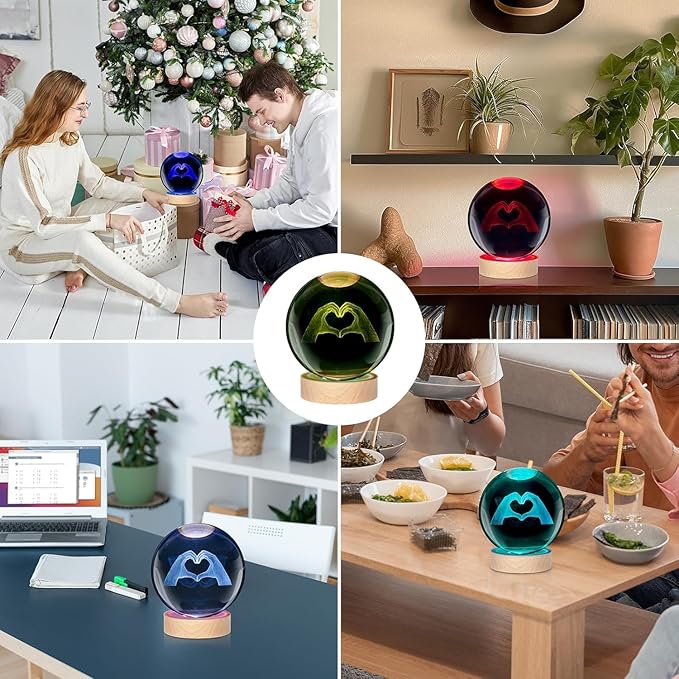 Cute TS Girl 3D Crystal Ball Night Light 3.15-inch Heart-Shaped Gesture, 7 Colors to Choose from, Room Decoration, Birthday and Christmas Gifts for Girlfriends, Wives, Daughters, and Mothers
