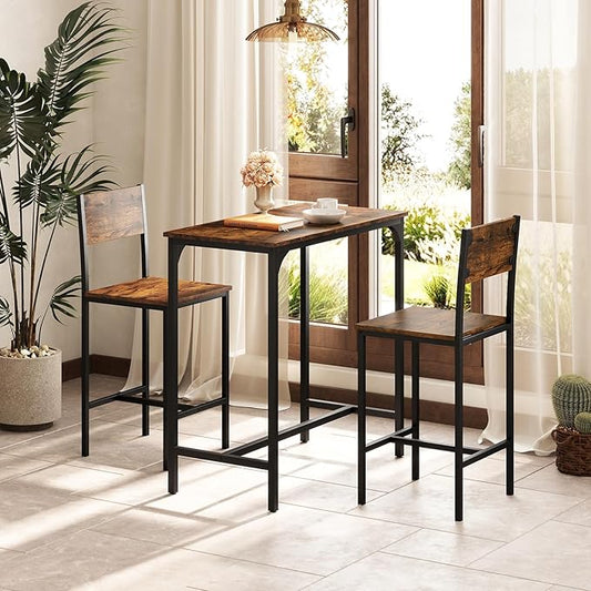 Giantex 3-Piece Bar Table and Chair Set with 2 Counter Height Bar Stools, Breakfast Nook Table Set for Small Space, Dinette, Pub, Kitchen, Apartment, Restaurant, Dining Table Set for 2 (Brown)