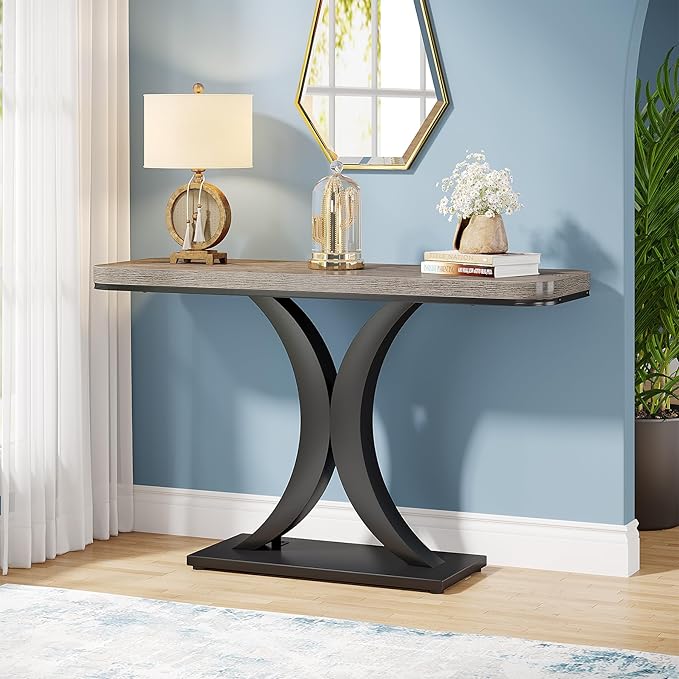 LITTLE TREE Industrial Entryway Console Table, Compact Foyer Hallway Accent Table for Small Space