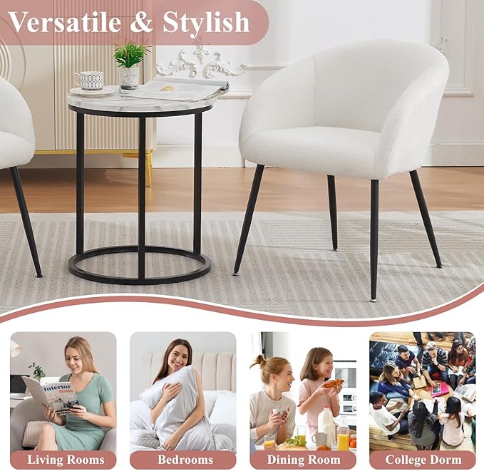 Modern Small Accent Chair, Comfy Sherpa Makeup Vanity Chair with Metal Legs, Decorative Chair no Wheels for Living Room, Dressing Room, Bedroom, White