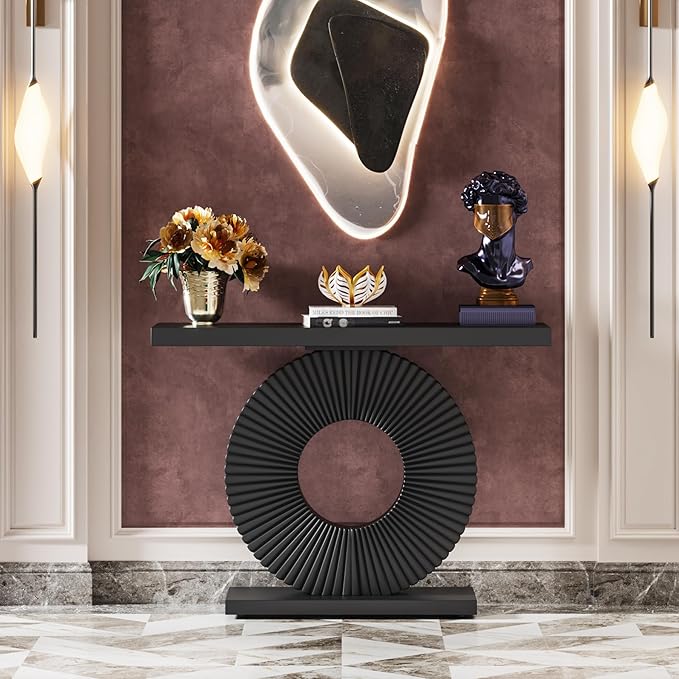 Tribesigns Modern Console Table with Geometric Base, 40 inch Wood Entryway Table Sofa Table Narrow Long, Contemporary Accent Table for Living Room, Entryway, Hallway, Black