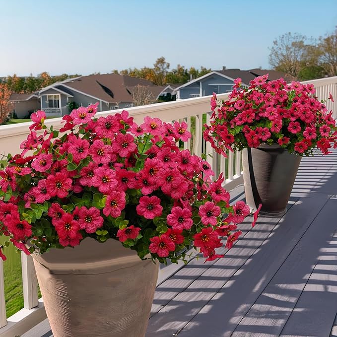 12 Bundles Artificial Flowers for Outdoor Indoor Fake Flowers uv Resistant Artificial Outdoor Flowers Fake Plants for Porch Garden Home Patio Decor (Rose Red)