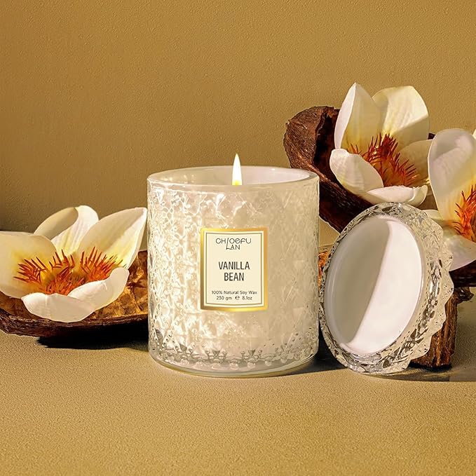 Chloefu LAN Vanilla Bean Highly Fragranced Candle Gifts for Women, Mothers Day Candle Gift, Natural Wax Candle for Home Scented, Up to 55 Hour Burn time - 8.1 Ounce Premium Soy Wax