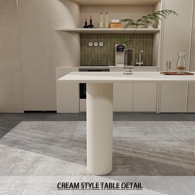 63'' Dining Table, Cream White Modern Kitchen Table, Oval Dining Room Table and Chairs Set of 4-6, Indoor Dining Table for Kitchen, Bar, Living Room, Breakfast Nook