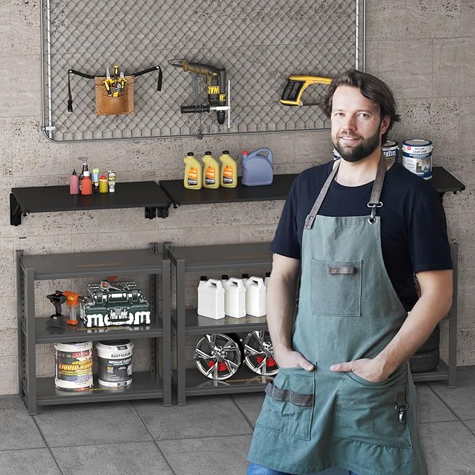 TEAMIX Wall Mounted Folding Table, Black Floating Desk for Small Spaces Laundry Shelf with Heavy Duty Brackets Floating Desk for Garage, Utility Room, Kitchen, Laundry Room