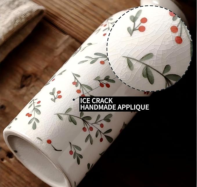 Ceramic Rustic Farmhouse Vase, Holly Pattern Flower Vase for Home Decor, Ideal Shelf Decor, Boho Vase for Living Room Bedroom Kitchen Office Decor Centerpiece Table Decorations (7.8 inches)…