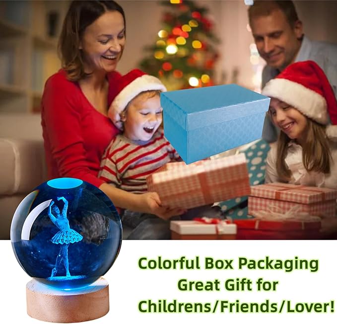Ballet Crystal Ball Lamp with LED Wooden Base, 16 Colors Change & Remote Control Crystal Ball Dance Night Light, Upgraded 3.15 Inch Glass Light, Dancer Gift for Kids Wife Girlfriend (Ballet)