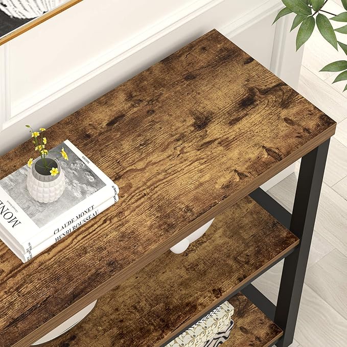 FOLUBAN Industrial Console Table, 3 Tier Entryway Sofa Foyer Table for Living Room Hallway Behind Couch, Rustic Brown