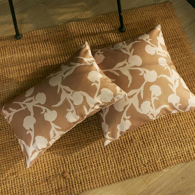 Mantle & Mason Floral Outdoor Pillows Waterproof for Patio Furniture 18x18 Set of 2 Tan Decorative Pillow Covers for Couch Porch Chair Bench Reversable Chinoiserie Home Decor Pillow Cases