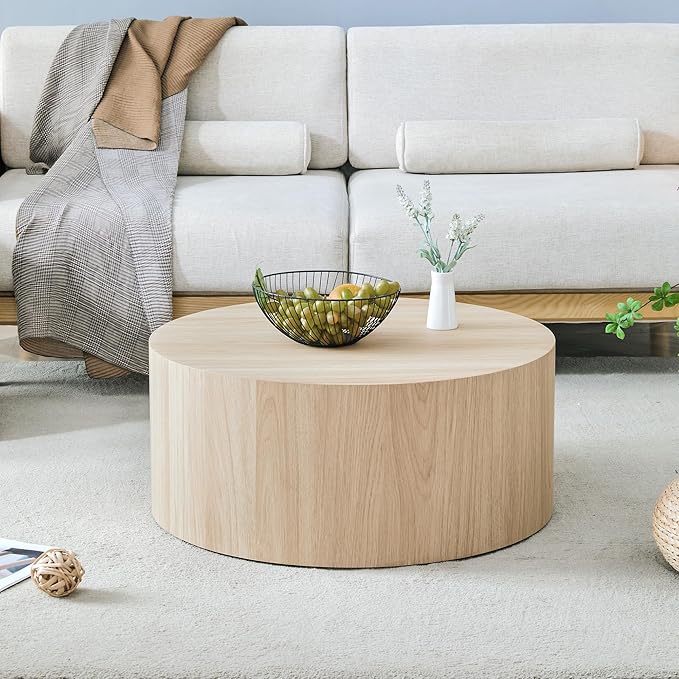 27.5" Round Wood Coffee Table, Modern Coffee Tables in Wood Finish for Living Room, Contemporary No Assembly Circle Wooden Center Cocktail Table for Bedroom, Reception Room