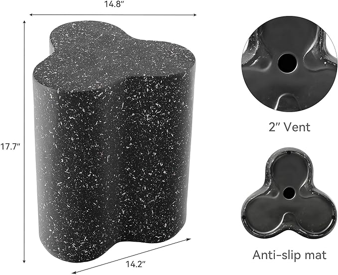 18” Outdoor Side Table, Durable Lightweight MGO Faux Terrazzo Patio Accent Table, Outdoor Modern Coffee Table, 3-in-1 Weatherproof End Table Garden Stool for Garden, Balcony,Poolside,Black