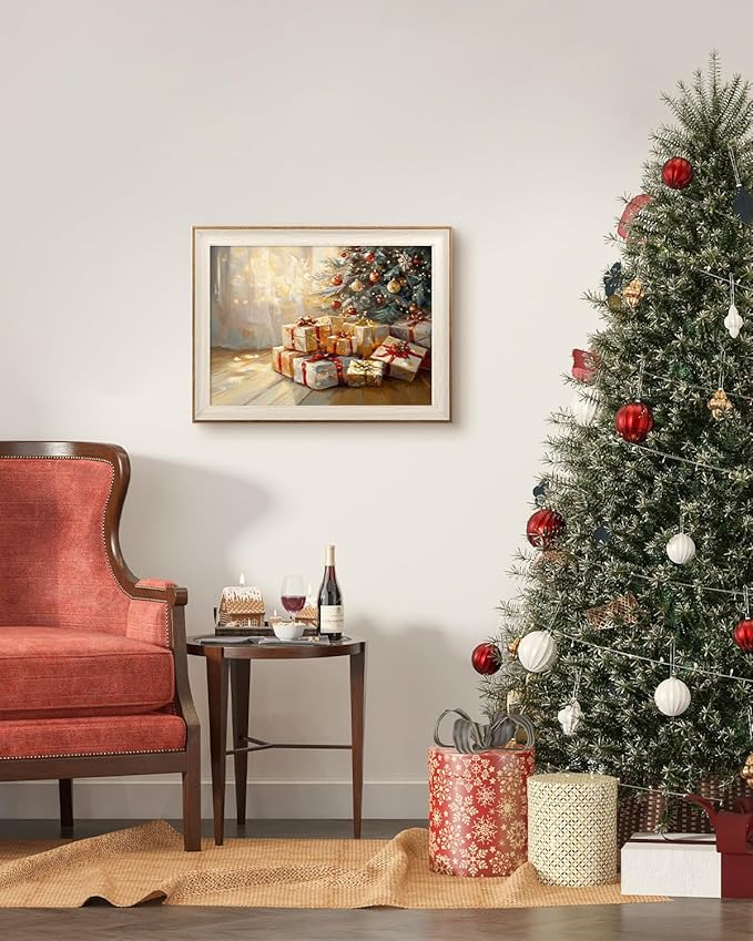 InSimSea Christmas Decor Framed Wall Art, Gifts under the Christmas tree Canvas Painting, Warm Holiday decor Unique Christmas Gifts For Table Wall Farmhouse Mantel Home Office 12L x 16W