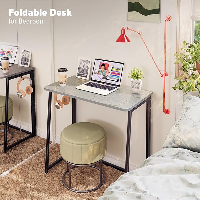 WOHOMO Small Foldable Computer Desk Writing Study Desk Easy Assembly Space-Saving Foldable Laptop Table Writing Workstation for Home Office,Grey