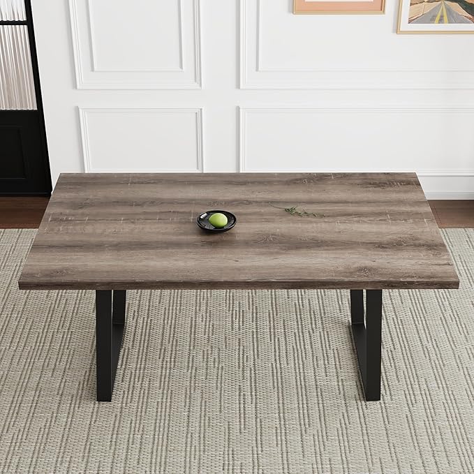 Modern Wooden Dining Table, 63'' Wooden Rectangle Table, Kitchen & Dining Room Table, Modern Kitchen Dining Table with Metal Legs for Living Room & Dining Room