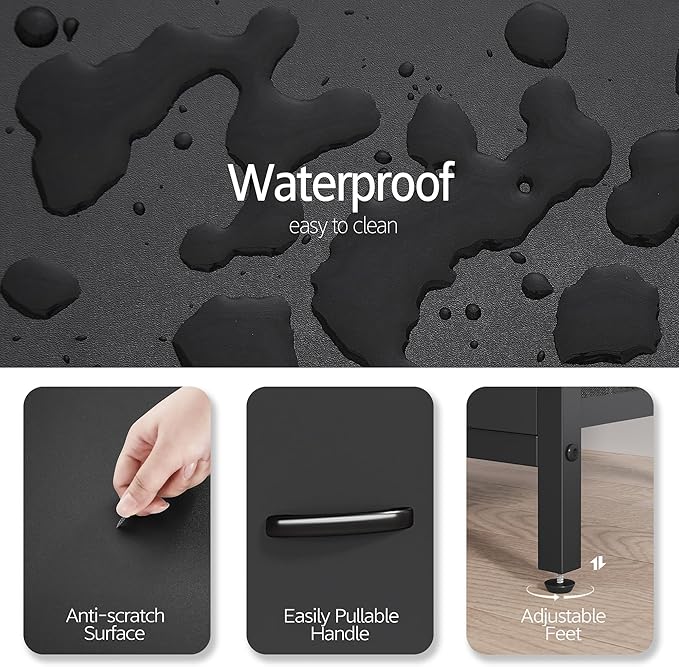 Vagusicc Nightstand Set of 2 with Charging Station, End Table Bedside Table with Power Outlet & USB Ports, Side Table with 2 Fabric Drawers for Bedroom, Living Room, Black