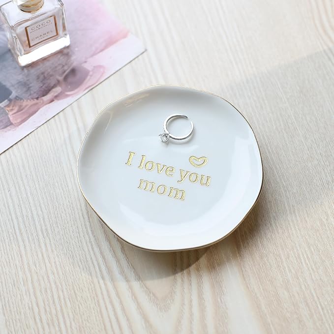 HOME SMILE I Love You Mom Ring Dish Jewelry Tray-Mother's Day Birthday Gifts for Mom-Best Gifts for Mother Who Have Eveything-Valentine's Day for Mum Unique