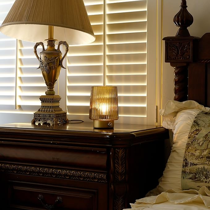 Cordless Lamp Rechargeable Battery Operated lamp, Glass Small Table lamp - Portable Dimmable Brightness Touch Wireless Bedside Lamp for Bedroom Kitchen Dining Home Living Room Decor Grey