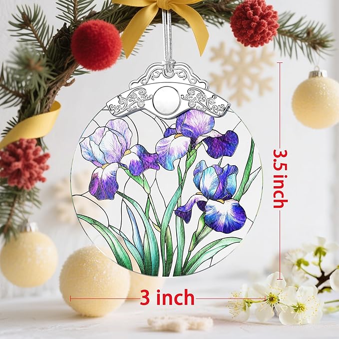 Stained Glass Iris Flowers Ornament: Christmas Decorations, Ornaments for Christmas Tree & Holiday Ornaments – Holiday Presents, Gift Exchange Ideas & Keepsake Gifts for Family, Coworkers & Friends