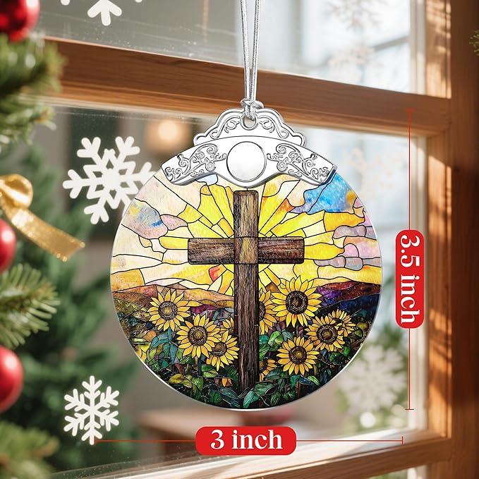 Sunflower and Cross Ornament, Christian Christmas Ornament, Religious Christmas Decor, Christian Home Decor, Gifts for Christians, Religious Gifts, Baptism Gift, Easter & Xmas Gift