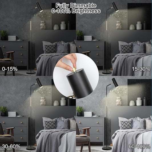 Floor Lamp, Industrial Floor Lamps for Living Rooms & Bedrooms - Rustic Farmhouse Reading Lamp Standing, Adjustable Metal Heads Indoor Task Lighting for Living Room Office Home Décor (LED Black)