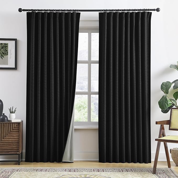 RAIN CITY Black Blackout Curtains Back Tab 2 Panels 70x90