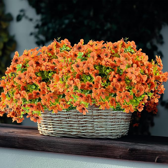 12 Bundles Artificial Fall Flowers Faux Mums for Outdoor Decoration Fake Fall Plants Flowers UV Resistant for Front Door Porch Patio Balcony Autumn Decor
