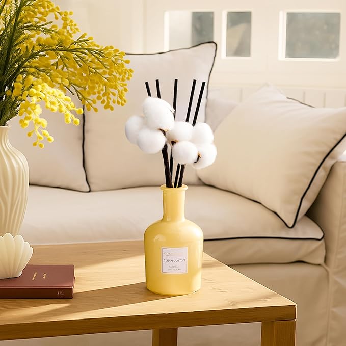 COCORRÍNA Reed Diffuser – Clean Cotton Scent, 6.76 oz Essential Oil with Sticks & Real Cotton, Long-Lasting Fragrance for Bedroom or Bathroom Décor