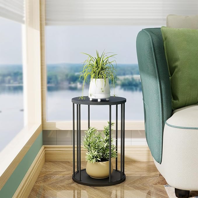 Plant Stand Indoor,small plant stool,Flower Pot Corner stand holder,Mid Century Heavy Duty Metal Tall Home Decor,Modern Round End Table,Small Rustic Display Stand for Living Room,Bedroom(Black,18In)