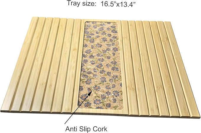 Bamboo Sofa Arm Tray - for Your Couch Table- Couch Cup Holder, Couch Tray Tables -Natural Color with Cork