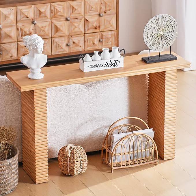 Wnutress Wood Console Table, 55.3" Long Sofa Table, Farmhouse Fluted Entryway Table for Living Room, Hallway, Entrance Foyer, Easy Assembly, Natural