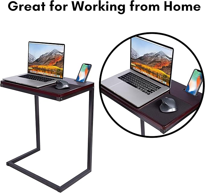 Sofia + Sam Sofa Table TV Tray with Tablet and Phone Slots - Work from Home - Laptop Stand for Couch Bed - Metal Legs - Console Lapdesk - Breakfast Eating Food - Coloring Computer Crafts - Lap Desk