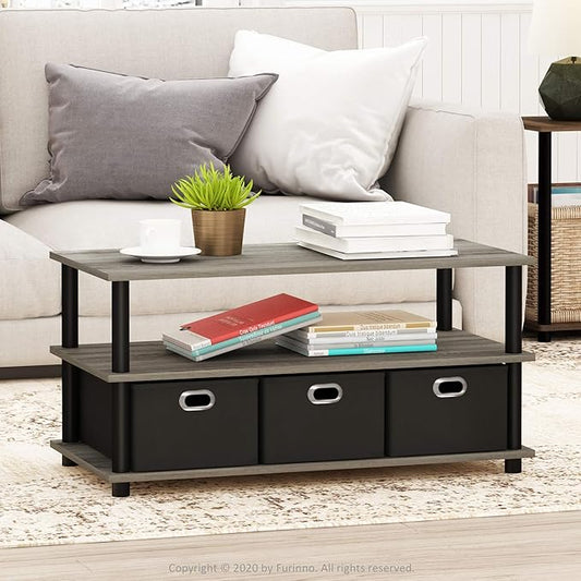 FURINNO Turn-N-Tube Coffee Table, 31.22D x 15.5W x 15.8H in, French Oak Grey/Black/Black
