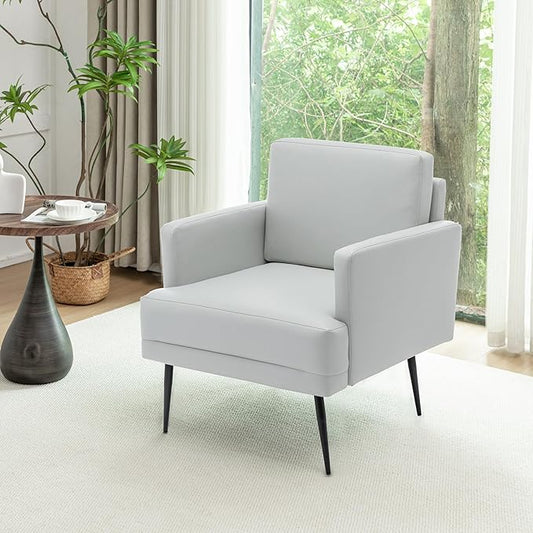 MINCETA Accent Chair,Modern Upholstered Armchair with Back and Arms,Reading Accent Chairs for Living Room,PU Leather in Light Gray